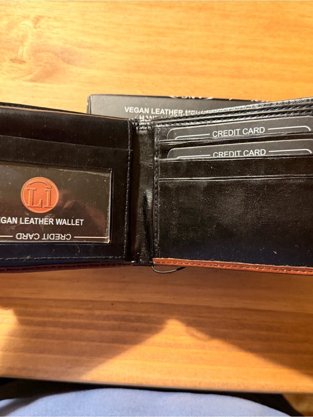 Vegan Leather Men's Bifold Wallet - Black and Brown - Picture 2 of 2